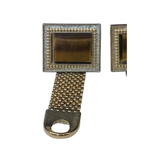 Vintage Gold Tone Tigers Eye Mesh Wrap Cufflinks (1489) - Picture 2 of 4